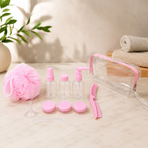 Favora Çantalı Seyahat Tipi Kozmetik Dolum Seti - Pembe
