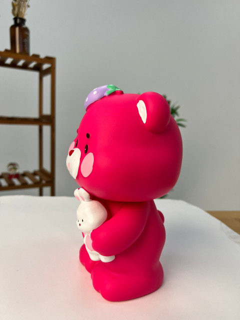 Favora Çilekli Ayıcık Kumbara - Koyu Pembe