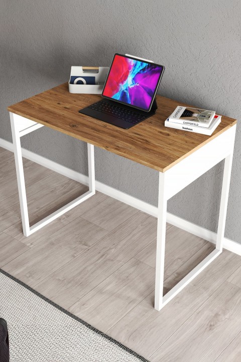Favora Dunga Metal Ayaklı Çalışma Masası - Atlantik Çam - Beyaz