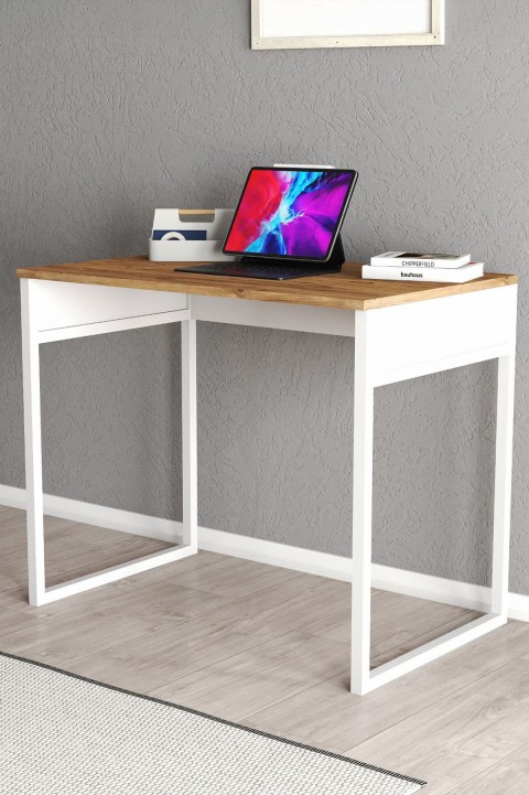 Favora Dunga Metal Ayaklı Çalışma Masası - Atlantik Çam - Beyaz