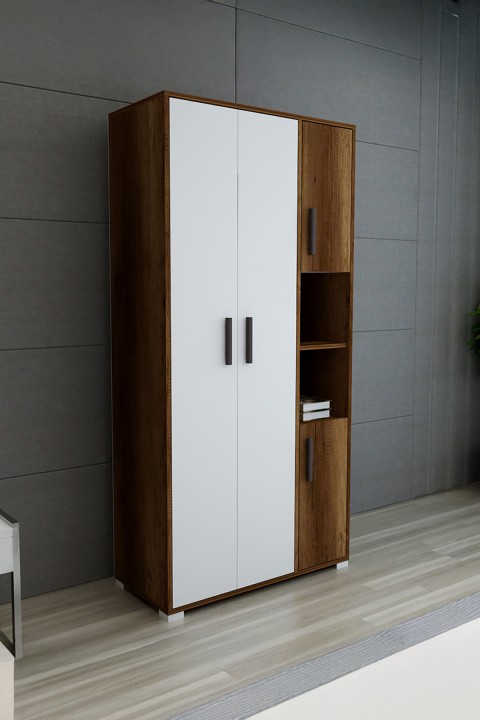 Favora Etna Raflı Kapaklı Gardırop - Barok Ceviz - Beyaz