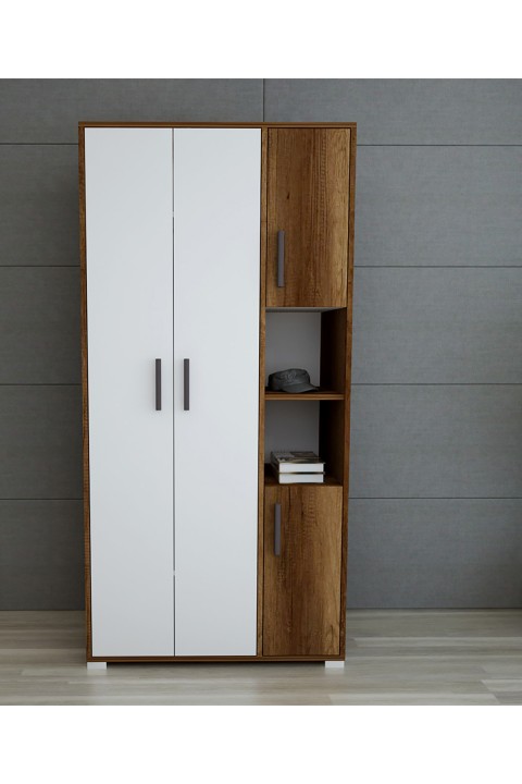 Favora Etna Raflı Kapaklı Gardırop - Barok Ceviz - Beyaz