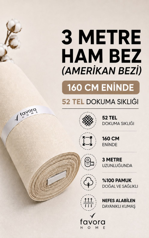 Favora Kalın Ham Bez Astarlık Kumaşı 3 Metre - Döşek Yüzü ve Döşemelik İçin