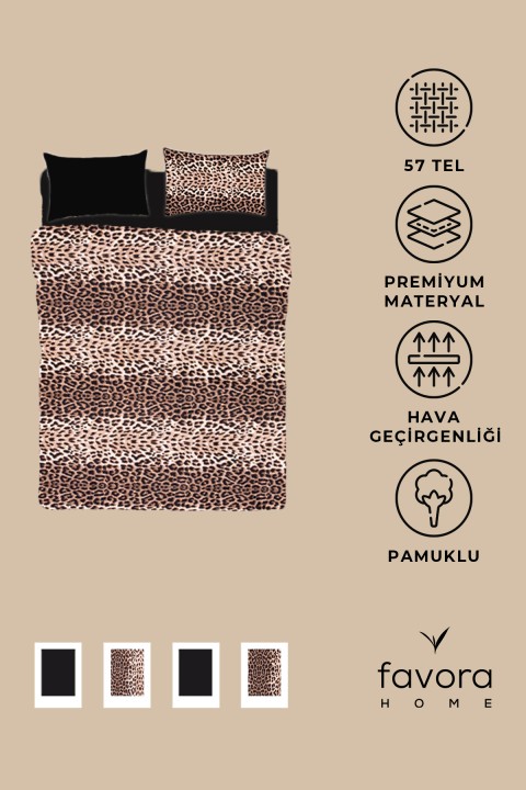 Favora Leopar Desenli Lastikli Çarşaflı Tek Kişilik Nevresim Takımı