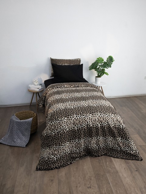 Favora Leopar Desenli Lastikli Çarşaflı Tek Kişilik Nevresim Takımı