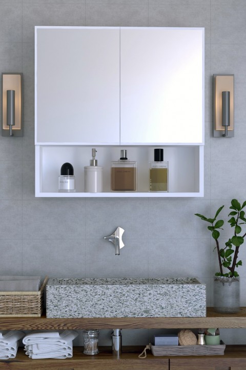 Favora Lisa Aynalı 2 Kapaklı Banyo Üst Dolabı - Beyaz