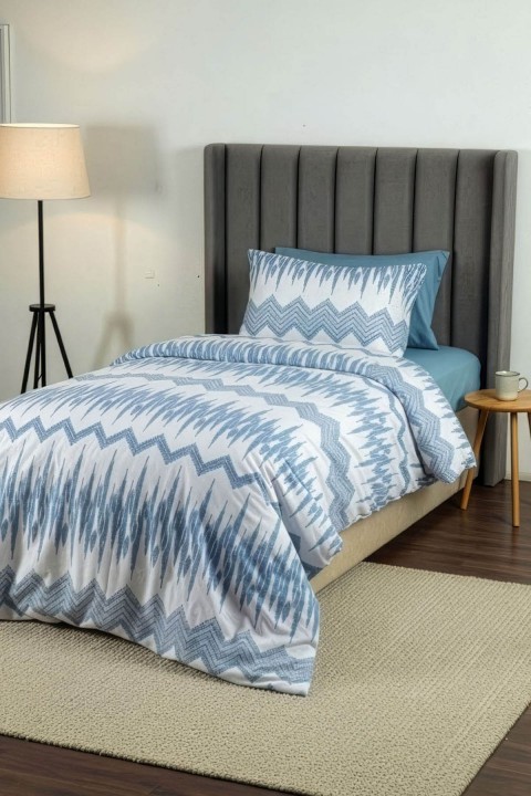 Favora Lunex Lastikli Çarşaflı Tek Kişilik Nevresim Takımı - Mavi