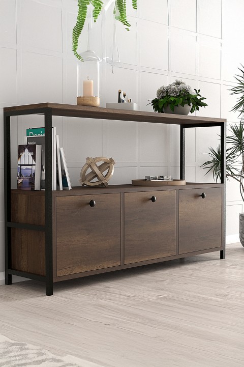 Favora Lupon 3 Kapaklı Metal Ayaklı Raflı Konsol - Barok Ceviz