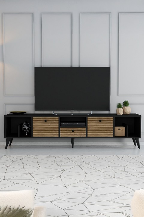 Favora Meva TV Ünitesi - Siyah - Safir Meşe - 180 cm