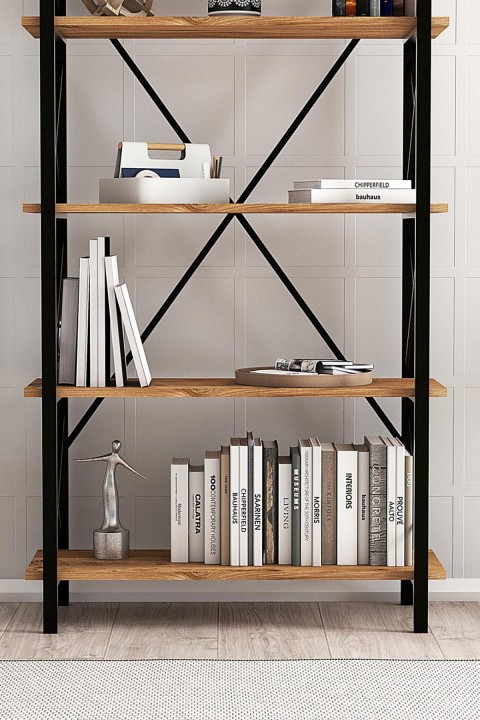 Favora Premium Metal Dekoratif Çapraz Kitaplık - Barok Ceviz