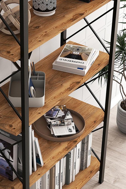 Favora Premium Metal Dekoratif Çapraz Kitaplık - Barok Ceviz