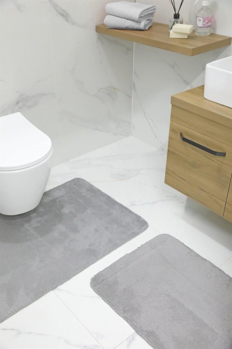 Puffy 2li Kaydırmaz Banyo Paspası - Gri