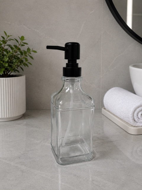 Favora Siyah Kapaklı Cam Kare Sıvı Sabunluk 500 Ml