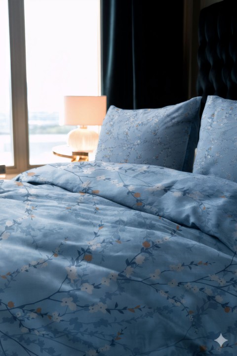 Favora Suelo Çift kişilik %100 Pamuk Nevresim Takımı - Mavi