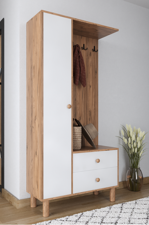 Favora Sun 3 Kapaklı Askılıklı Portmanto - Atlantik Çam - Beyaz