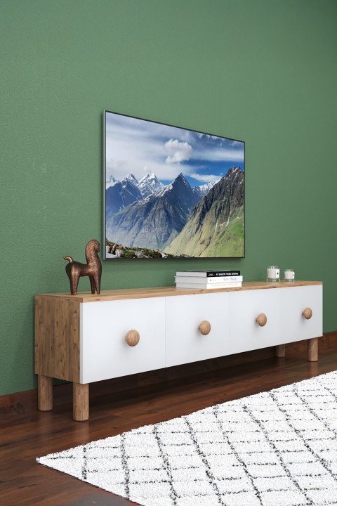Favora Sun 4 Kapaklı Tv Sehpası - Atlantik Çam - Beyaz