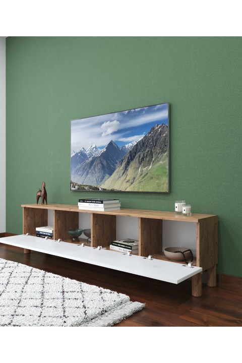 Favora Sun 4 Kapaklı Tv Sehpası - Atlantik Çam - Beyaz