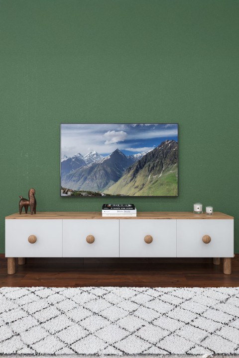 Favora Sun 4 Kapaklı Tv Sehpası - Atlantik Çam - Beyaz