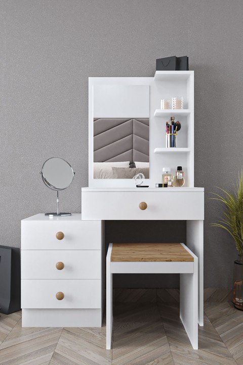 Favora Sun Çekmeceli Raflı Makyaj Masası - Beyaz