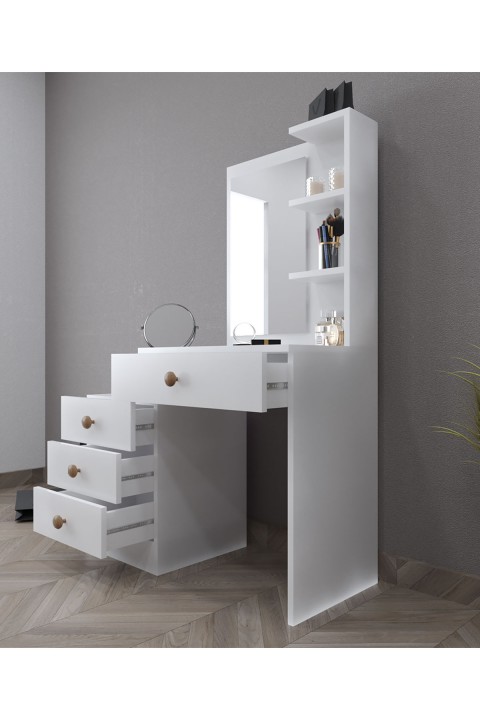 Favora Sun Çekmeceli Raflı Makyaj Masası - Beyaz