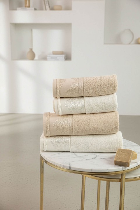 Favora Velora Deluxe %100 Pamuk Bornoz Seti - Bej - Krem