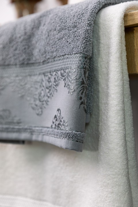Favora Velora Deluxe %100 Pamuk Bornoz Seti - Krem - Gri