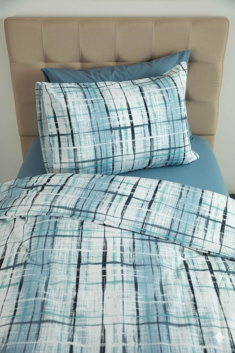 Favora Vilora %100 Pamuk Lastikli Çarşaflı Tek Kişilik Nevresim Takımı - Mavi