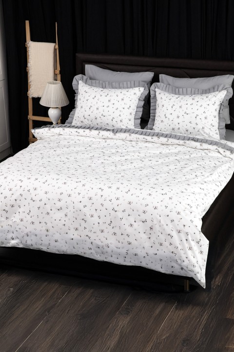 Floria Premium %100 Pamuk Fırfırlı Çift Kişilik Nevresim Takımı - Gri