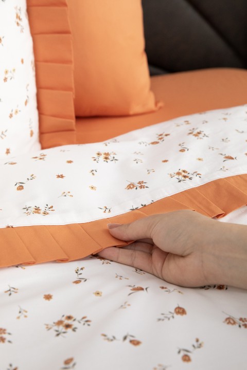 Floria Premium %100 Pamuk Fırfırlı Çift Kişilik Nevresim Takımı - Turuncu