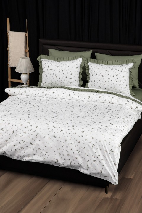 Floria Premium %100 Pamuk Fırfırlı Çift Kişilik Nevresim Takımı - Yeşil