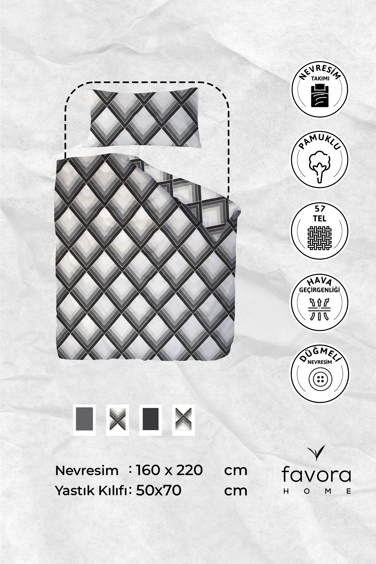 Flow Tek Kişilik Nevresim Takımı - Gri