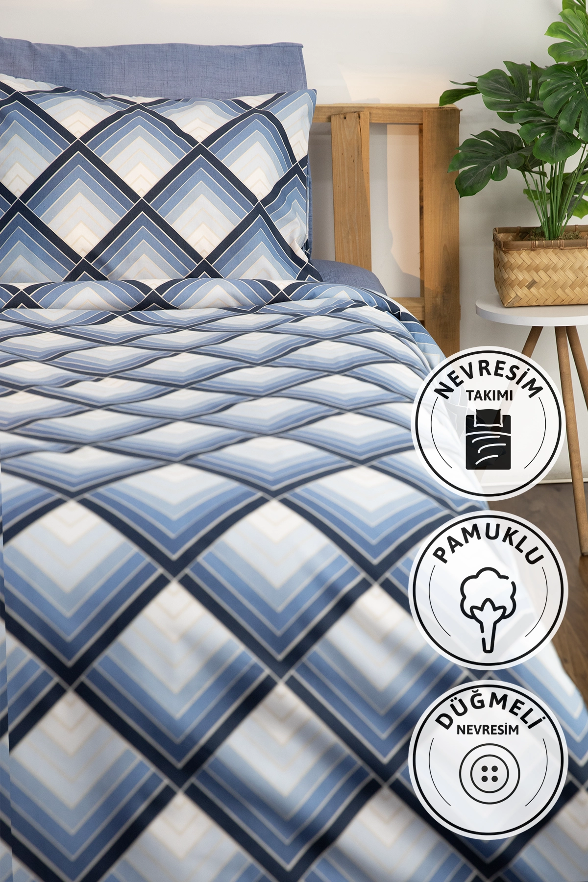 Flow Tek Kişilik Nevresim Takımı - Mavi