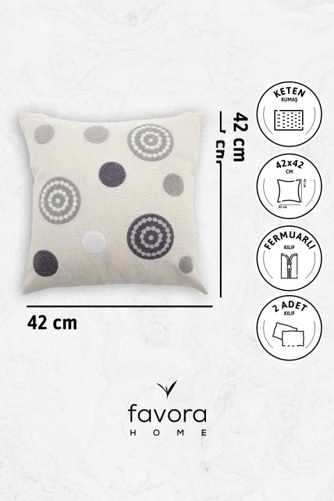 Geometrik Keten Punch Nakışlı 2'li Kırlent Kılıfı 42x42 - Antrasit