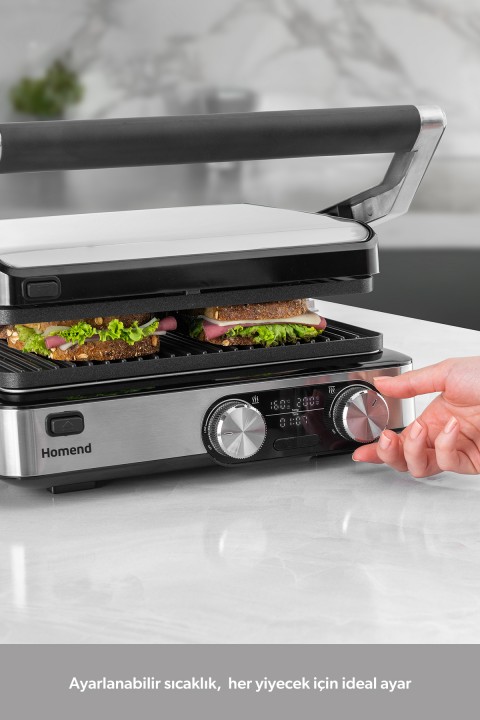 Homend Grilliant 1340H 4 Dilim Kapasiteli Inox Gövde Döküm Plakalı Tost ve Izgara Makinesi