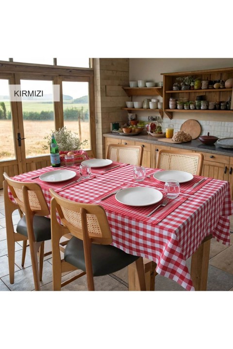 İyi Geceler %100 Pamuklu Happy Days Minimal Doğal Ahşap Ekmek Sepetli Sofra Ve Piknik Seti 7 Parça - Kırmızı