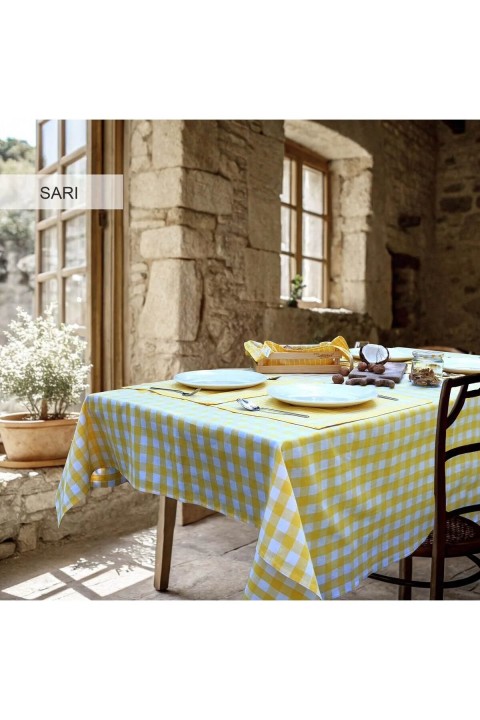 İyi Geceler %100 Pamuklu Happy Days Minimal Doğal Ahşap Ekmek Sepetli Sofra Ve Piknik Seti 7 Parça - Sarı