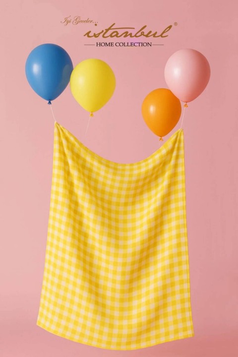 İyi Geceler %100 Pamuklu Happy Days Minimal Doğal Ahşap Ekmek Sepetli Sofra Ve Piknik Seti 7 Parça - Sarı