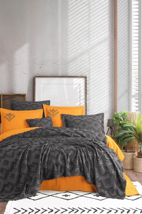 İyi Geceler Aztec Çift Kişilik %100 Pamuk Yatak Örtüsü Seti - Antrasit