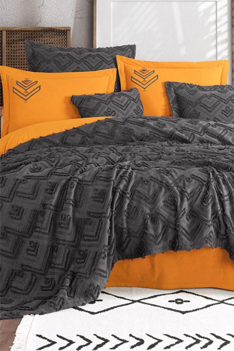 İyi Geceler Aztec Çift Kişilik %100 Pamuk Yatak Örtüsü Seti - Antrasit