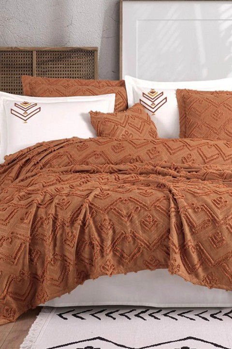 İyi Geceler Aztec Çift Kişilik %100 Pamuk Yatak Örtüsü Seti - Kiremit