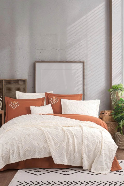 İyi Geceler Aztec Çift Kişilik %100 Pamuk Yatak Örtüsü Seti - Krem