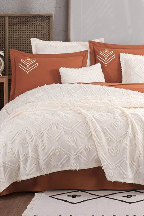 İyi Geceler Aztec Çift Kişilik %100 Pamuk Yatak Örtüsü Seti - Krem