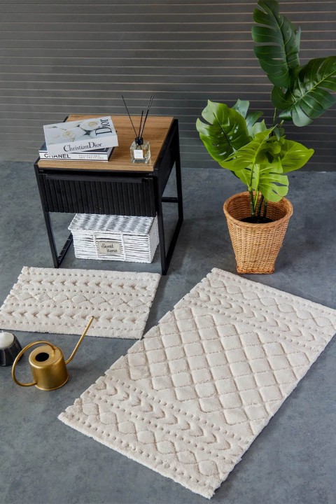 İyi Geceler Aztech %100 Pamuk Viskon 2 Parça Banyo Paspas Seti - Bej