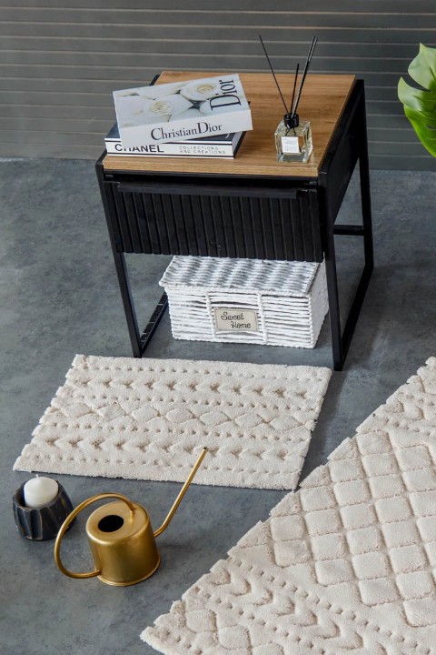 İyi Geceler Aztech %100 Pamuk Viskon 2 Parça Banyo Paspas Seti - Bej