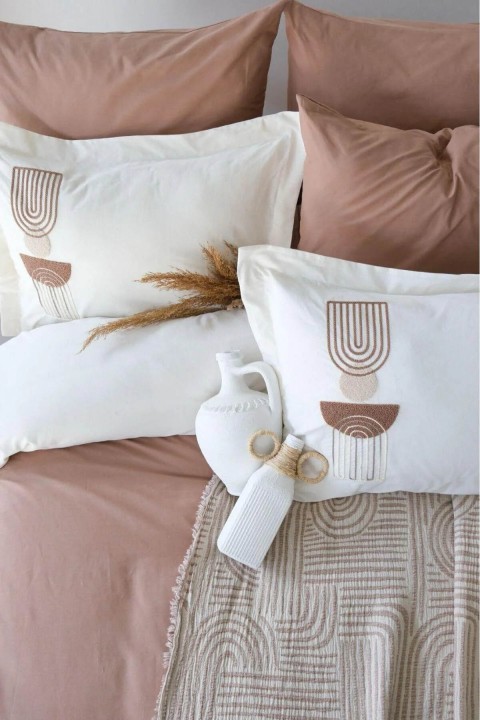 İyi Geceler Babil %100 Pamuklu Natural Çift 7 Parça Kişilik Nevresimli Müslin Pike Takımı - Bej