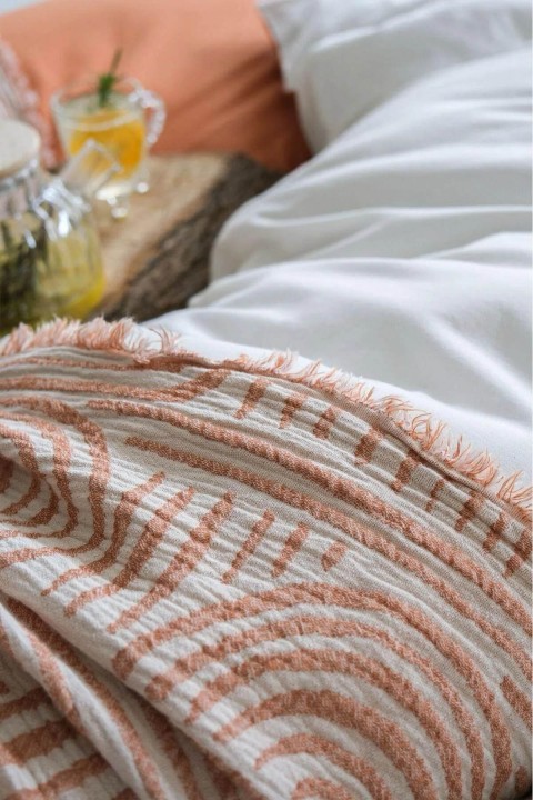 İyi Geceler Babil %100 Pamuklu Natural Çift Kişilik 7 Parça Nevresimli Müslin Pike Takımı - Kiremit