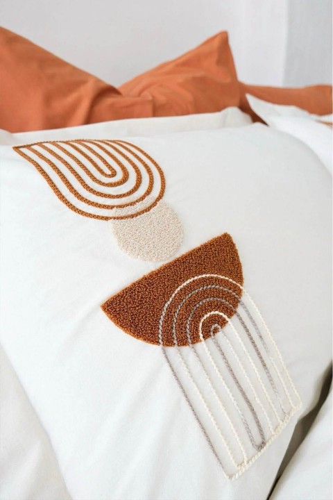 İyi Geceler Babil %100 Pamuklu Natural Çift Kişilik 7 Parça Nevresimli Müslin Pike Takımı - Kiremit