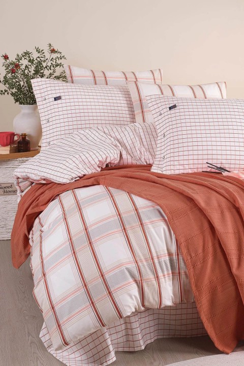 İyi Geceler Blue Marine Çift Kişilik Nevresimli Pike Takımı - Nautical Kiremit