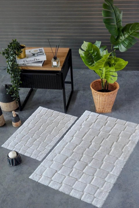 İyi Geceler Edessa %100 Pamuk Viskon 2 Parça Banyo Paspas Seti - Ekru