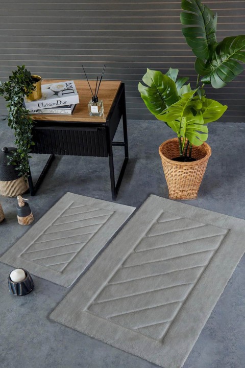 İyi Geceler HCW Cross %100 Pamuk Viskon 2 Parça Banyo Paspas Seti - Gri